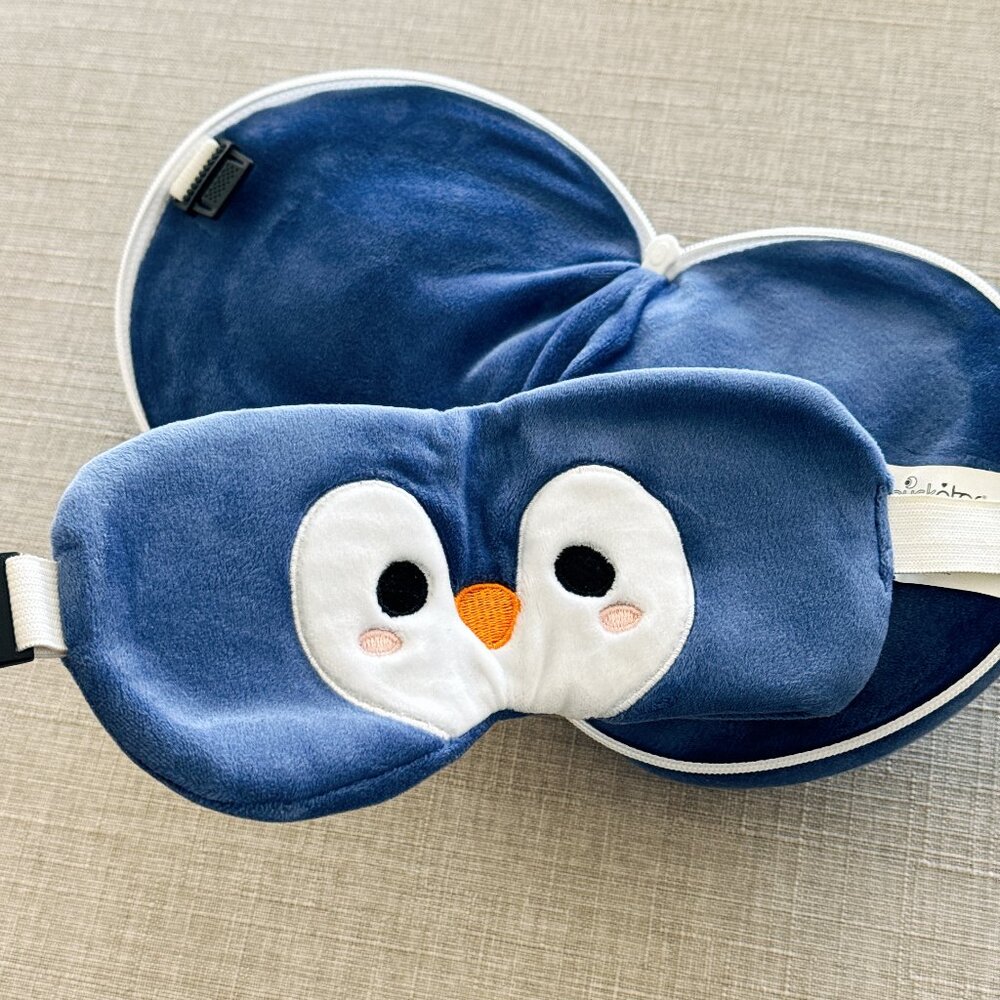 Blue Penguin Travel Pillow & Eye Mask Set | Extra Soft, Washable, Kids & Adults